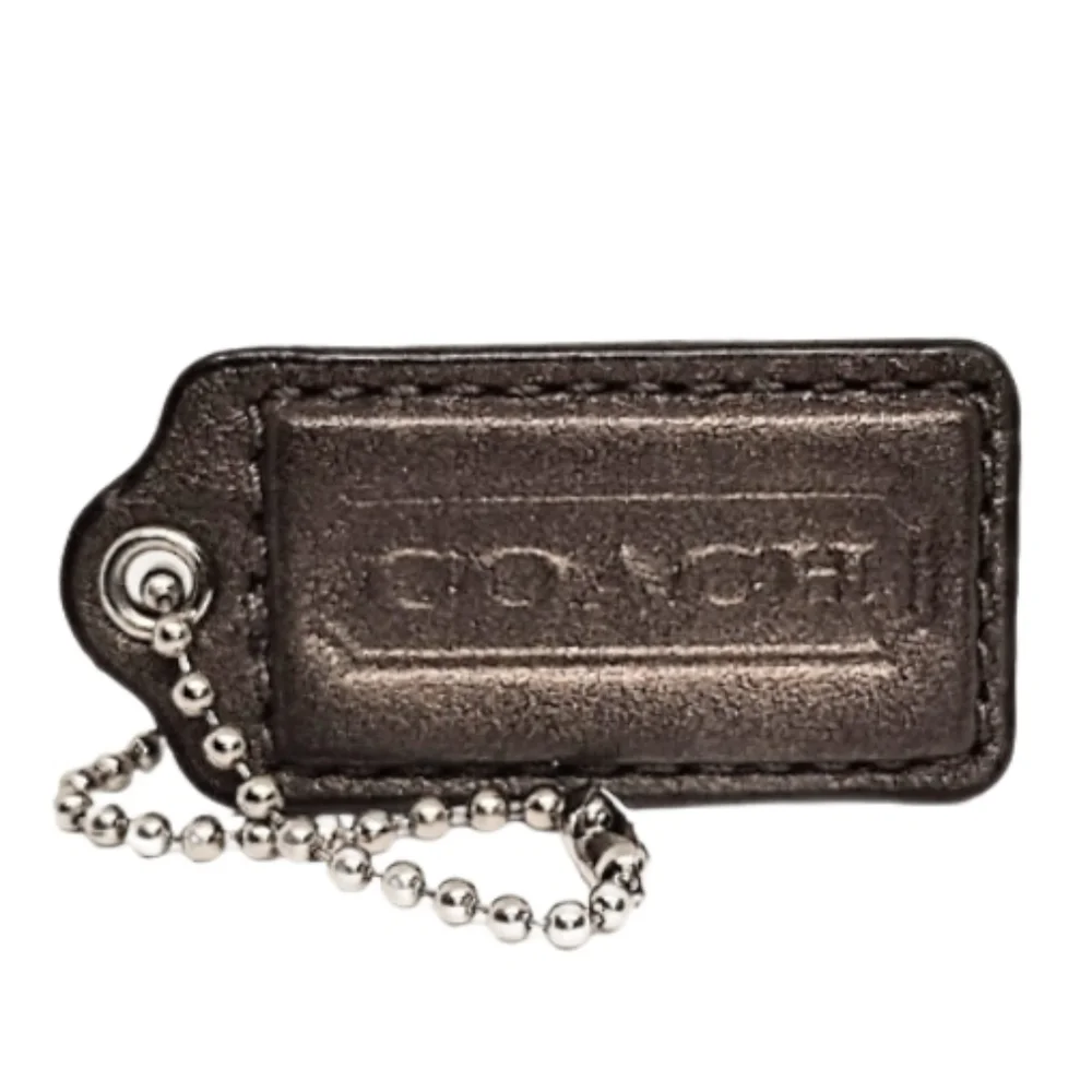 🏷️ 2" Y2K Coach Metallic Bronze Leather Hang Tag Bag Fob Charm Keychain Rare - Picture 2 of 5